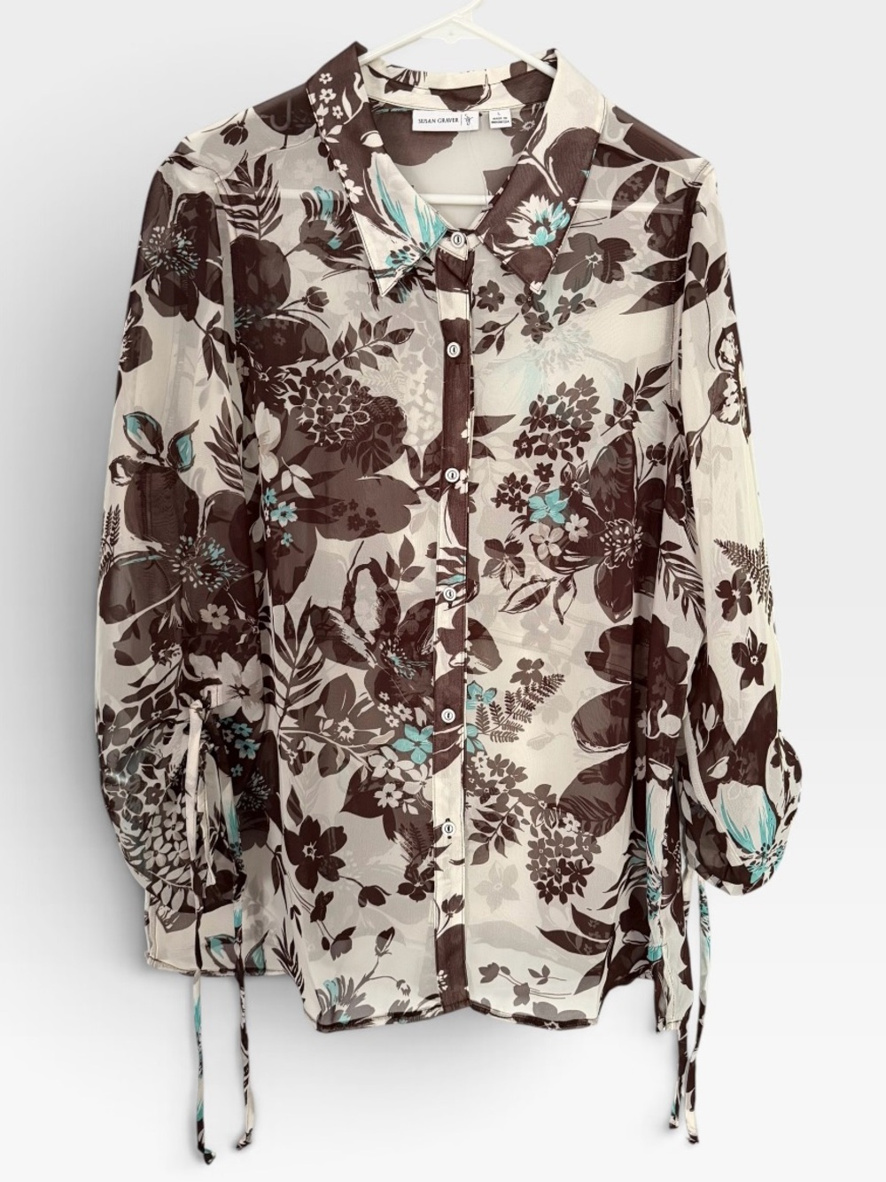 Susan Graver Sheer Floral Printer Blouse W/Reddish Tank Underneath Size L NWOT